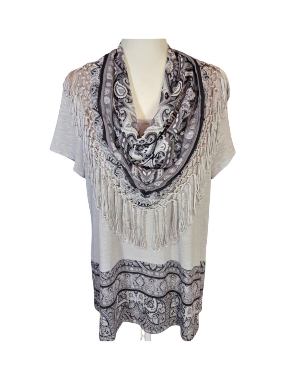 One World Live & Let Live Gray Space Dye Scarf Top Set M